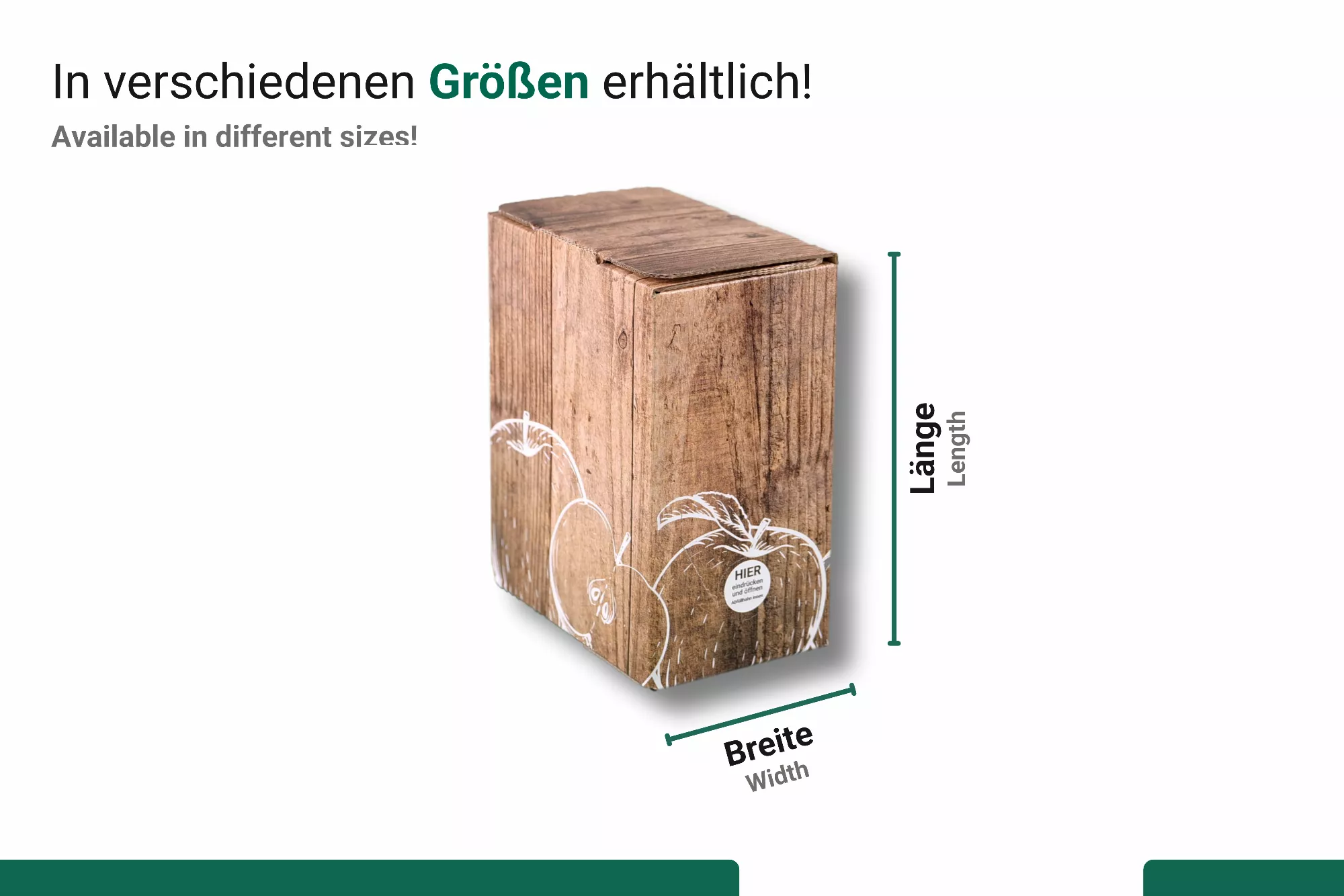 Bag in Box - Karton "Holzkiste Apfel" 3 Liter, seitl. Auslass Bag in Box - Karton "Holzkiste Apfel" 3 Liter, seitl. Auslass
