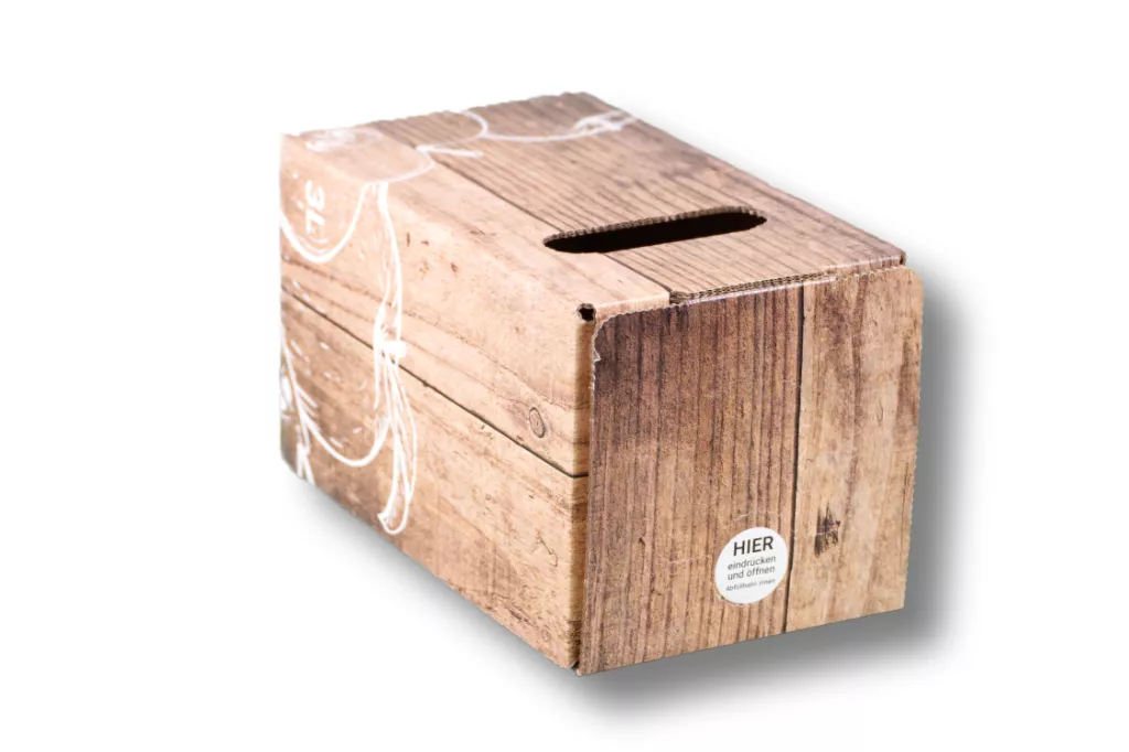 Bag in Box - Karton "Holzkiste Apfel" 3 Liter Bag in Box - Karton "Holzkiste Apfel" 3 Liter