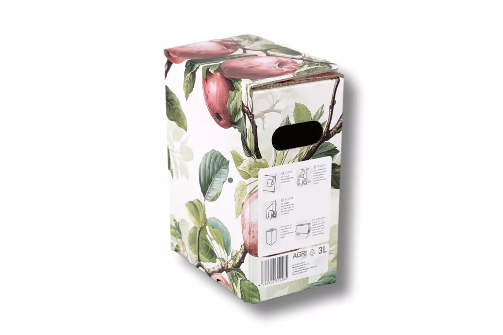 Bag in Box - Karton "rote Äpfel" 3 Liter, seitl. Auslass Bag in Box - Karton "rote Äpfel" 3 Liter, seitl. Auslass