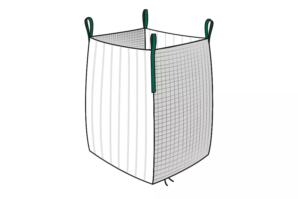 Big Bag Holz, 100 x 100 x 100 cm, Standard Classic, Ventilationsstreifen + Netz + Sternenboden Big Bag Holz, 100 x 100 x 100 cm, Standard Classic, Ventilationsstreifen + Netz + Sternenboden