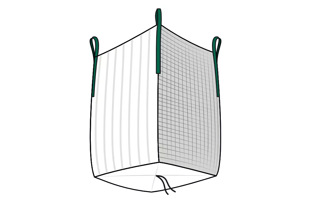 Big Bag Holz, 100 x 100 x 100 cm, Standard Classic, Ventilationsstreifen + Netz + Sternenboden Big Bag Holz, 100 x 100 x 100 cm, Standard Classic, Ventilationsstreifen + Netz + Sternenboden