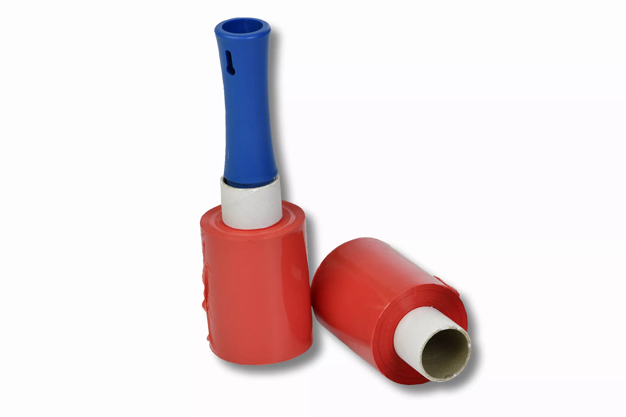 12x Bündelstretchfolie, 100 mm, 23 my, rot, Kernlänge 140 mm, mit Abroller 12x Bündelstretchfolie, 100 mm, 23 my, rot, Kernlänge 140 mm, mit Abroller