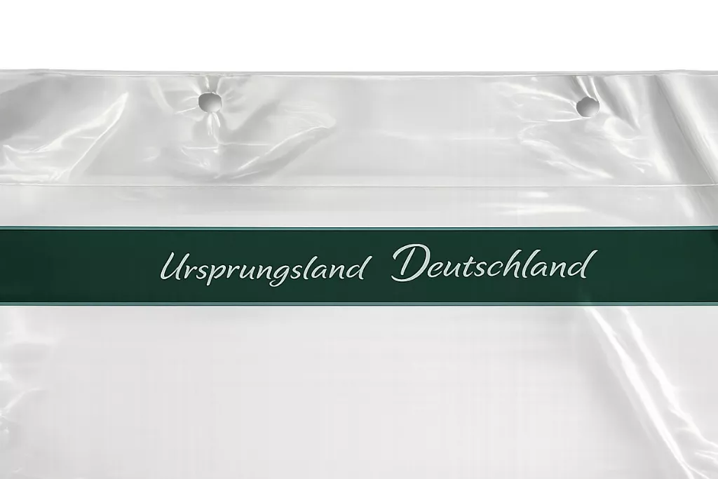 CPP-Verpackungstrichter, 37 x 45 x 15 cm, transparent, geblockt, unten offen, bedruckt CPP-Verpackungstrichter, 37 x 45 x 15 cm, transparent, geblockt, unten offen, bedruckt