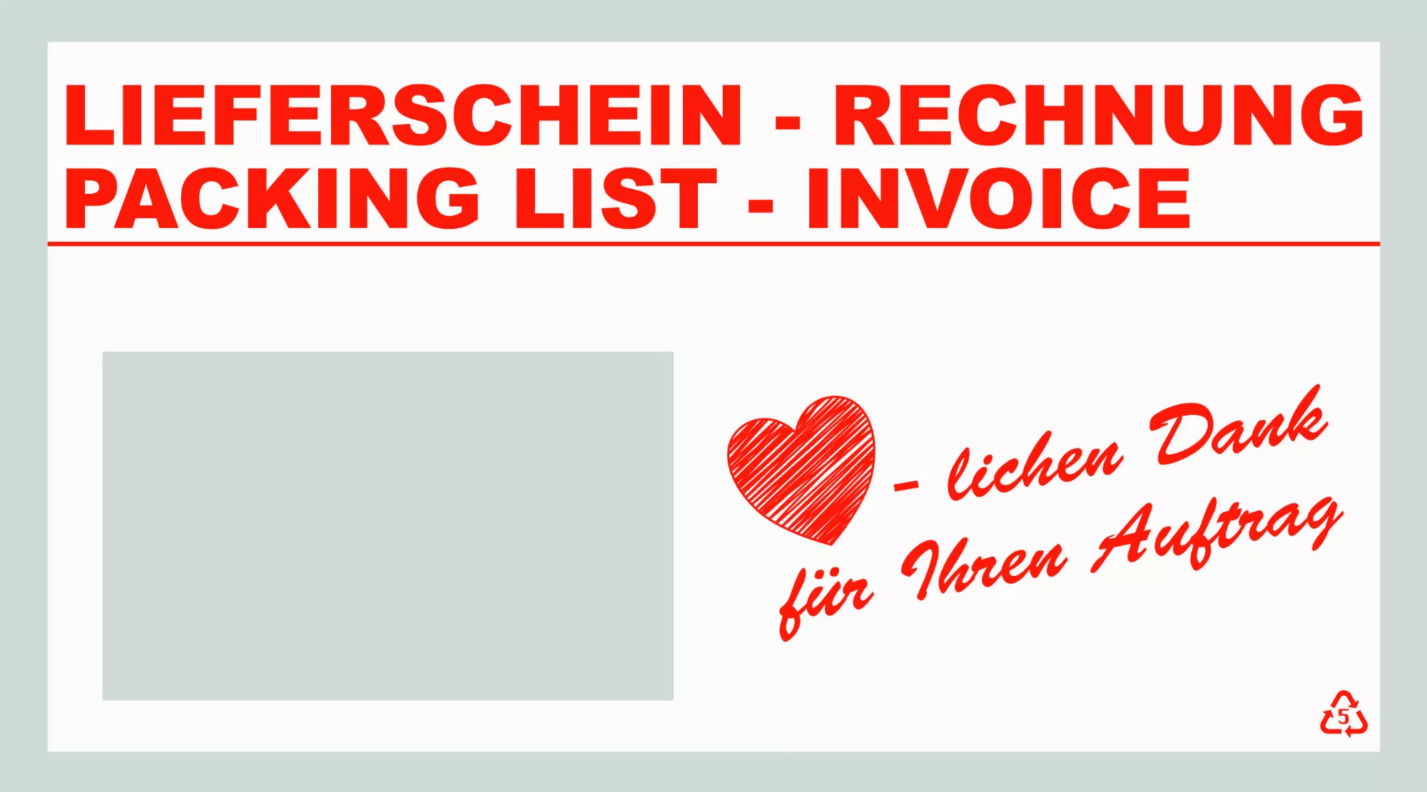 Lieferscheintaschen DIN Lang: Herzlichen Dank, 35 % Rezyklat Lieferscheintaschen DIN Lang: Herzlichen Dank, 35 % Rezyklat