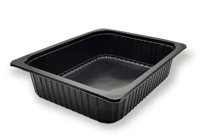 1/2 Gastroschale, schwarz, 325 x 265 x 50 mm, mit Rippen 1/2 Gastroschale, schwarz, 325 x 265 x 50 mm, mit Rippen