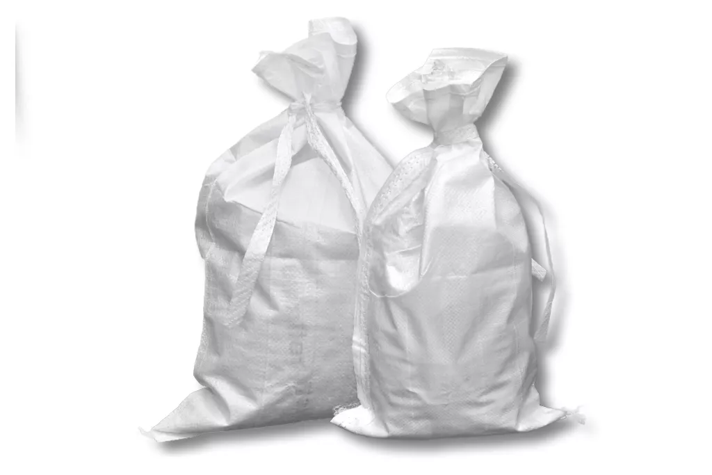 PP-Hochwassersäcke, 400 x 600 mm, weiß, mit Bindeband, 15 kg PP-Hochwassersäcke, 400 x 600 mm, weiß, mit Bindeband, 15 kg