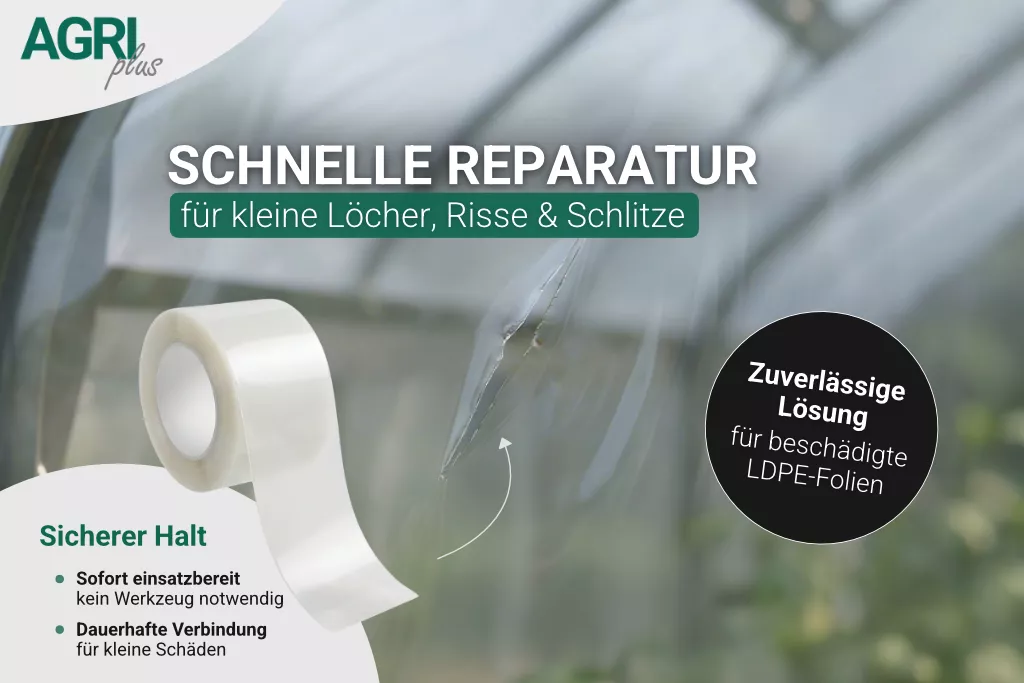AGRIplus Gewächshausfolie GROWline UV3, 4 x 50 m, 150µ, inkl. Reparaturband AGRIplus Gewächshausfolie GROWline UV3, 4 x 50 m, 150µ, inkl. Reparaturband