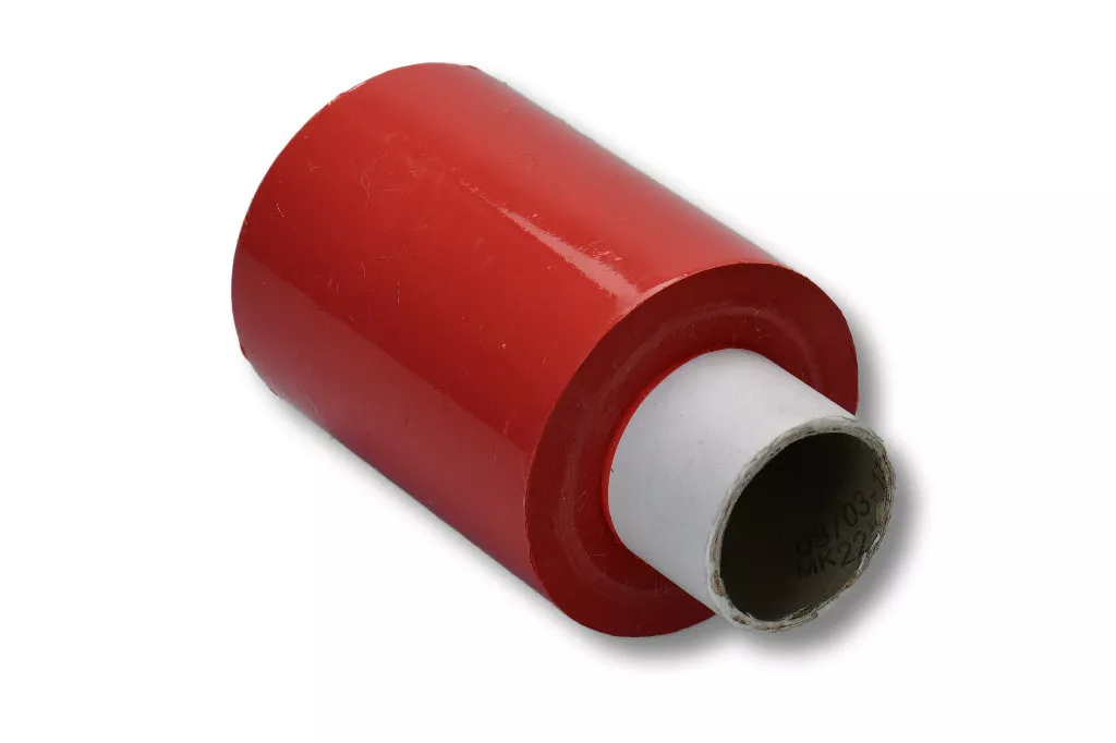 12x Bündelstretchfolie, 100 mm, 23 my, rot, Kernlänge 140 mm, mit Abroller 12x Bündelstretchfolie, 100 mm, 23 my, rot, Kernlänge 140 mm, mit Abroller