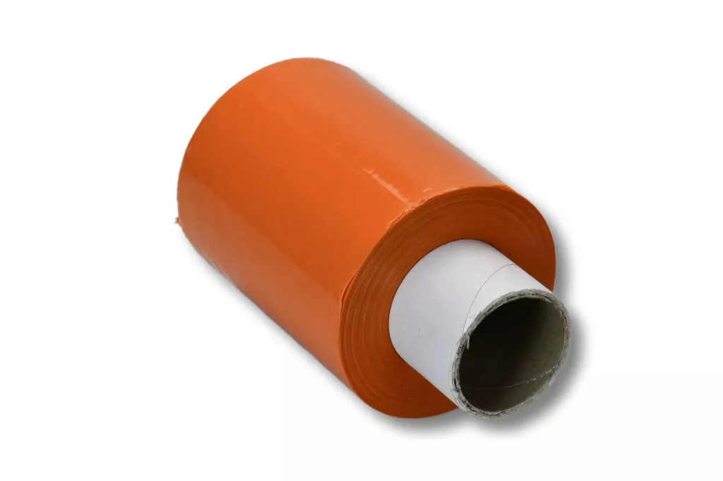 12x Bündelstretchfolie, 100 mm, 23 my, orange, Kernlänge 140 mm, mit Abroller 12x Bündelstretchfolie, 100 mm, 23 my, orange, Kernlänge 140 mm, mit Abroller