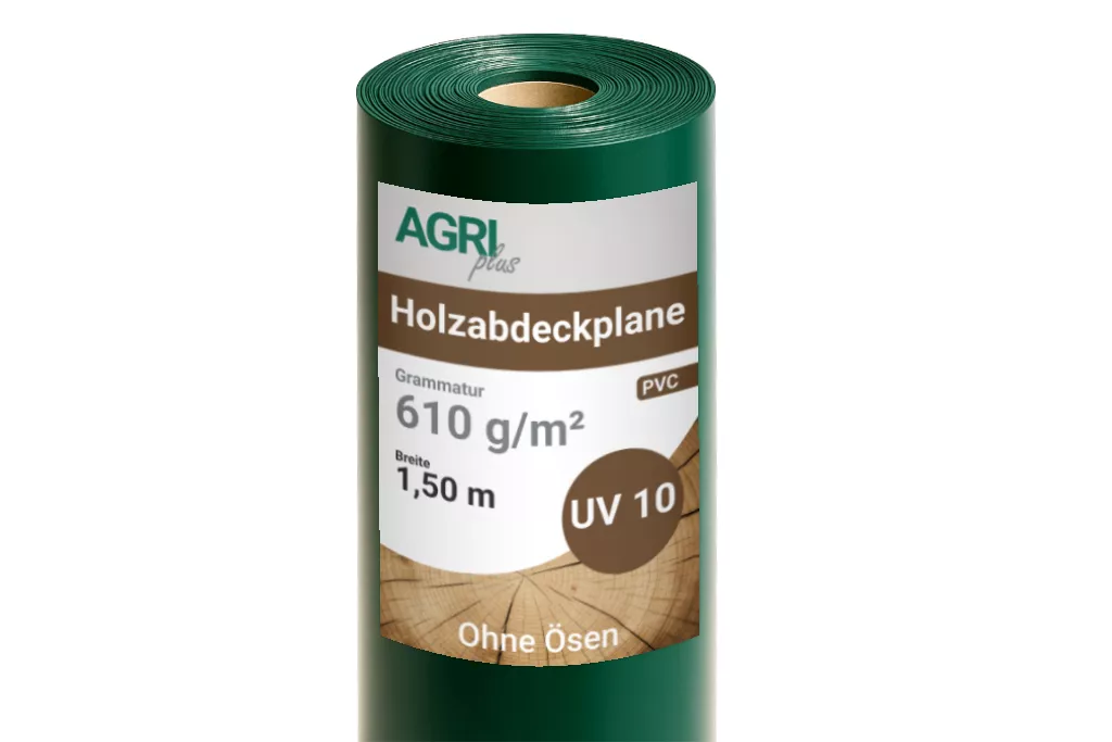 Holzabdeckplane ohne Ösen, 1,50 x 30 m, 610 g/m²