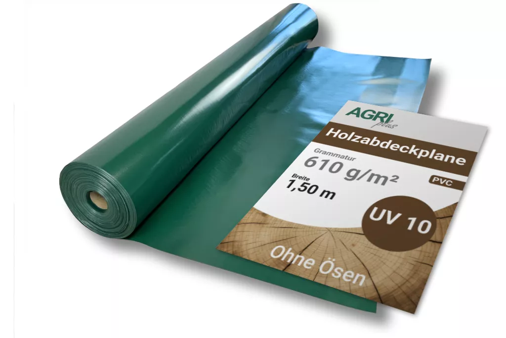Holzabdeckplane ohne Ösen, 1,50 x 10 m, 610 g/m²