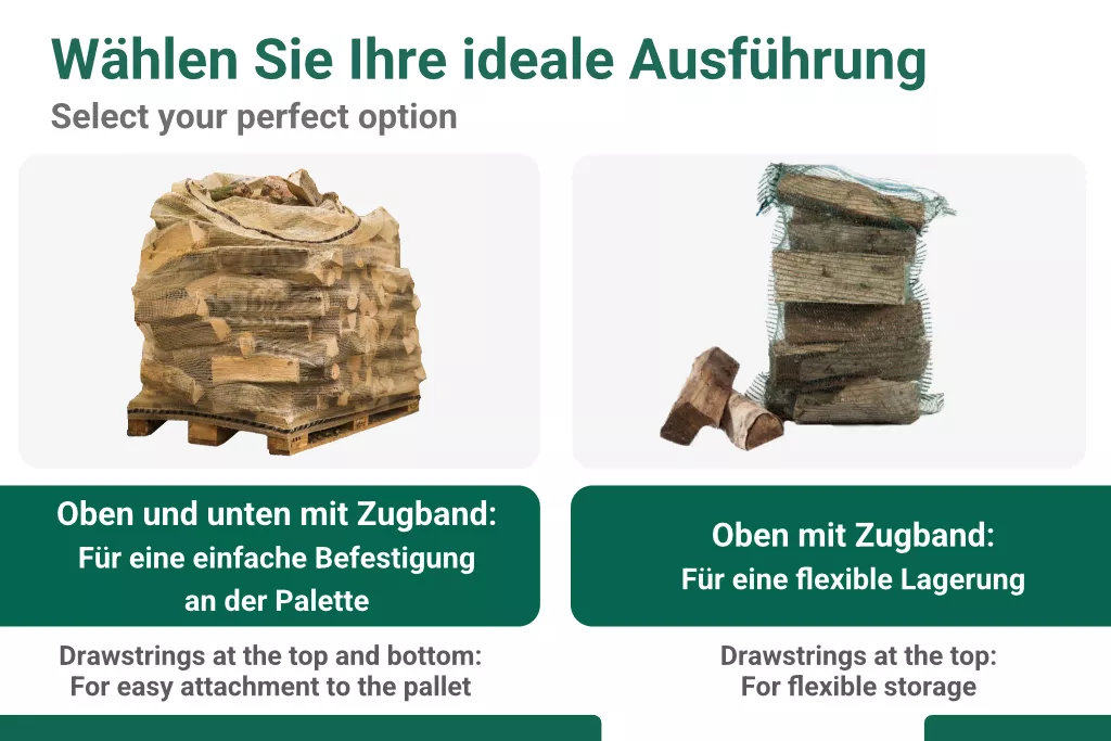 Holzsäcke / Raschelsäcke für Brennholz, dunkelgrün, 60 x 80 cm Holzsäcke / Raschelsäcke für Brennholz, dunkelgrün, 60 x 80 cm