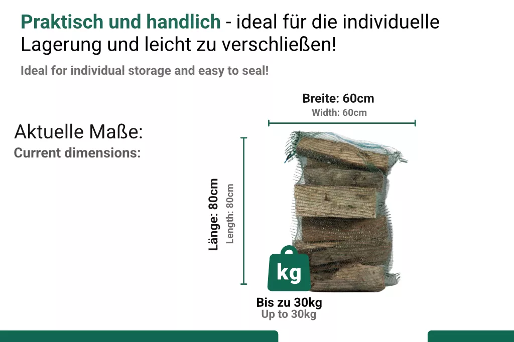 Holzsäcke / Raschelsäcke für Brennholz, dunkelgrün, 60 x 80 cm Holzsäcke / Raschelsäcke für Brennholz, dunkelgrün, 60 x 80 cm