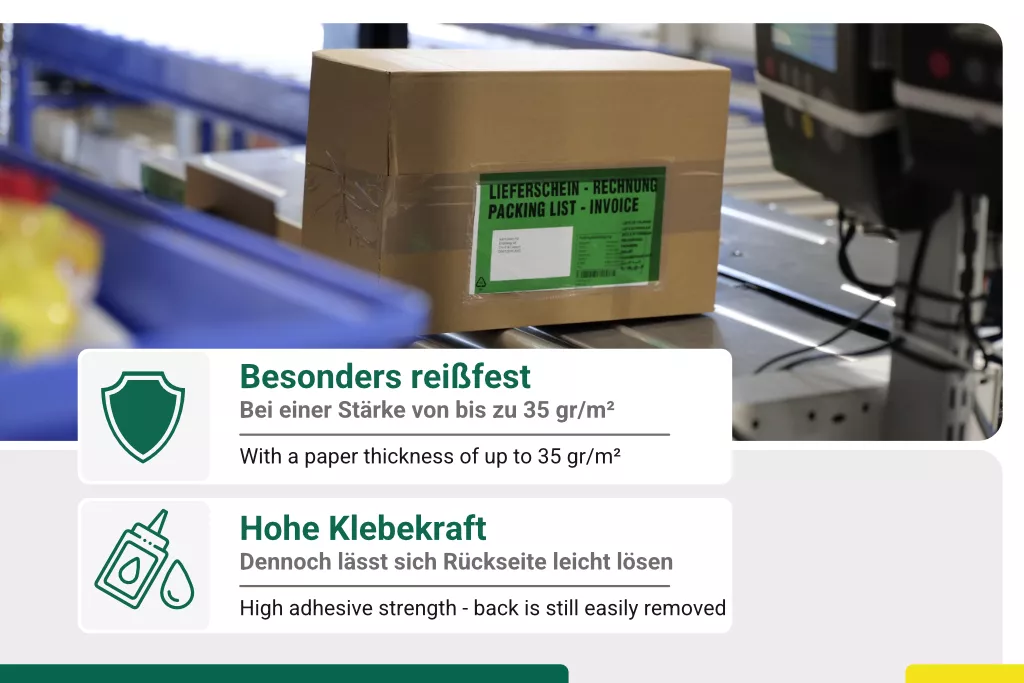 Lieferscheintaschen DIN Lang, Balkendruck, weiß, Kraft-Papier