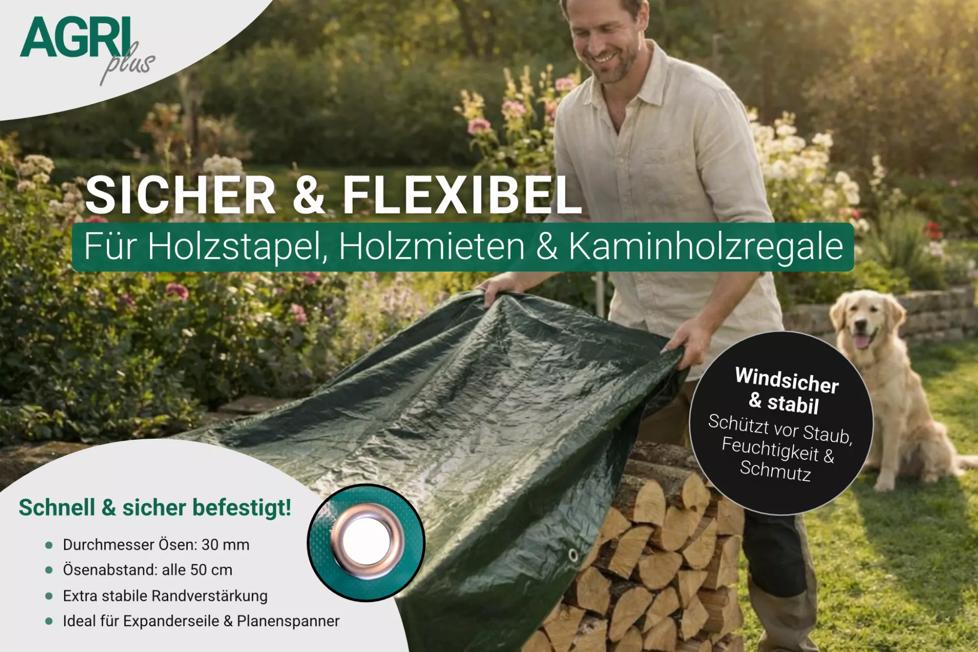 Holzabdeckplane mit Ösen 1,50 x 10 m, 610 g/m² Holzabdeckplane mit Ösen 1,50 x 10 m, 610 g/m²