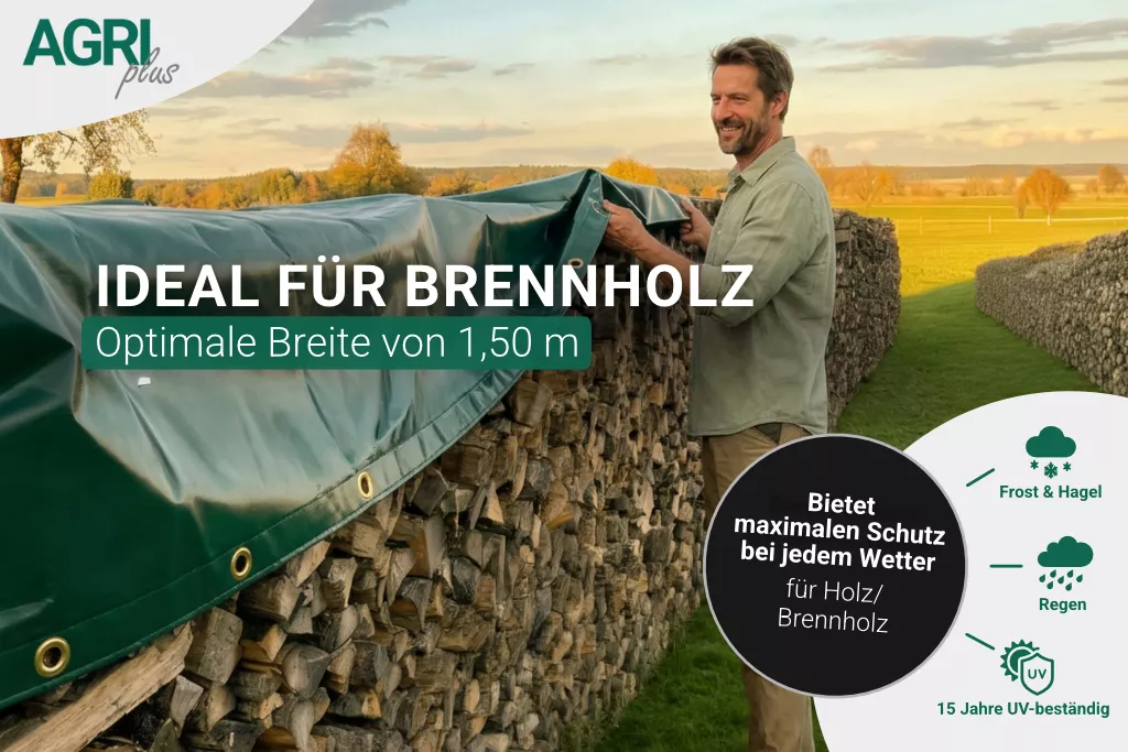 Holzabdeckplane mit Ösen 1,50 x 10 m, 900 g/m² Holzabdeckplane mit Ösen 1,50 x 10 m, 900 g/m²