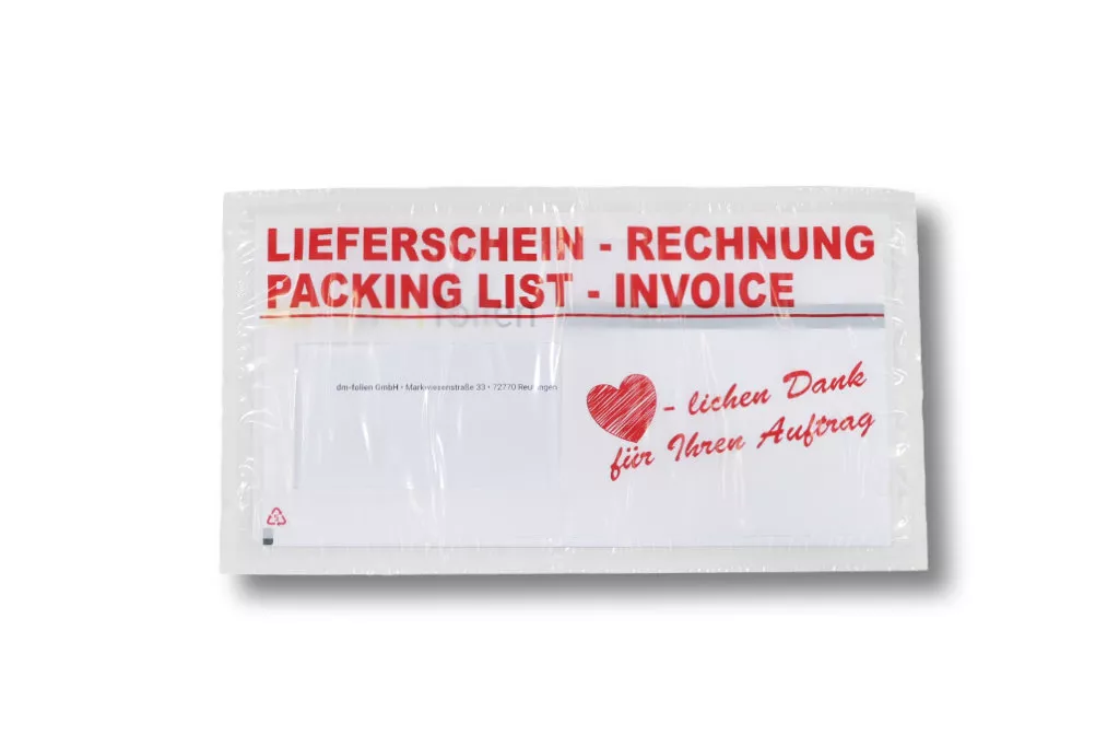 Lieferscheintaschen DIN Lang: Herzlichen Dank, 35 % Rezyklat Lieferscheintaschen DIN Lang: Herzlichen Dank, 35 % Rezyklat