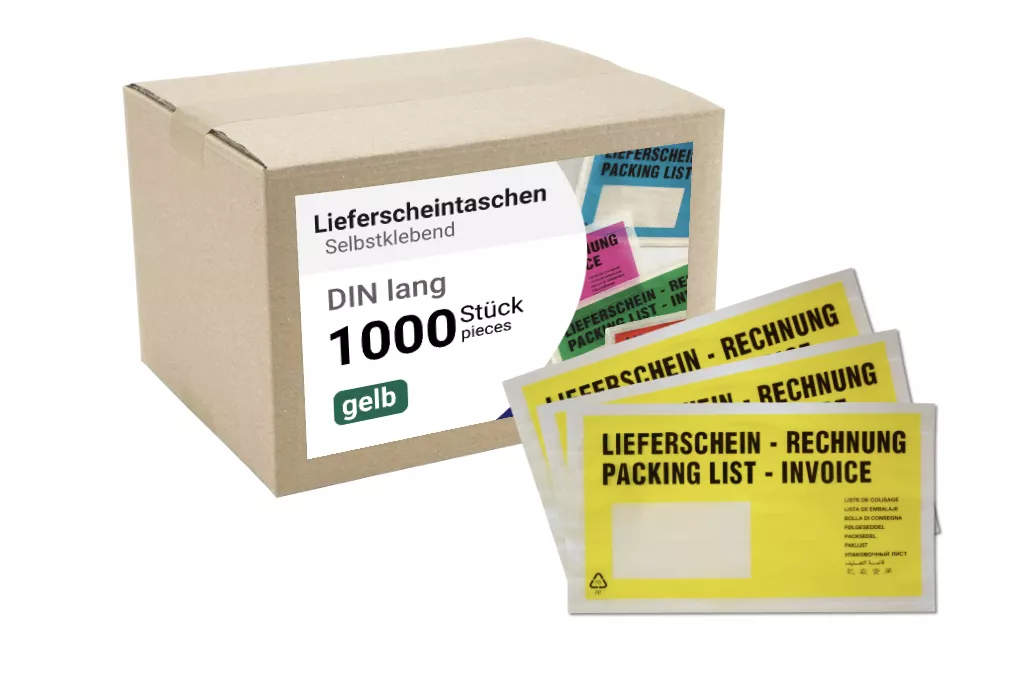 Lieferscheintaschen DIN Lang: Lieferschein/Rechnung, gelb, 35 % Rezyklat