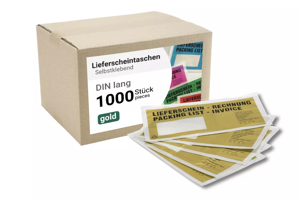 Lieferscheintaschen DIN Lang: Lieferschein/Rechnung, gold, 35 % Rezyklat