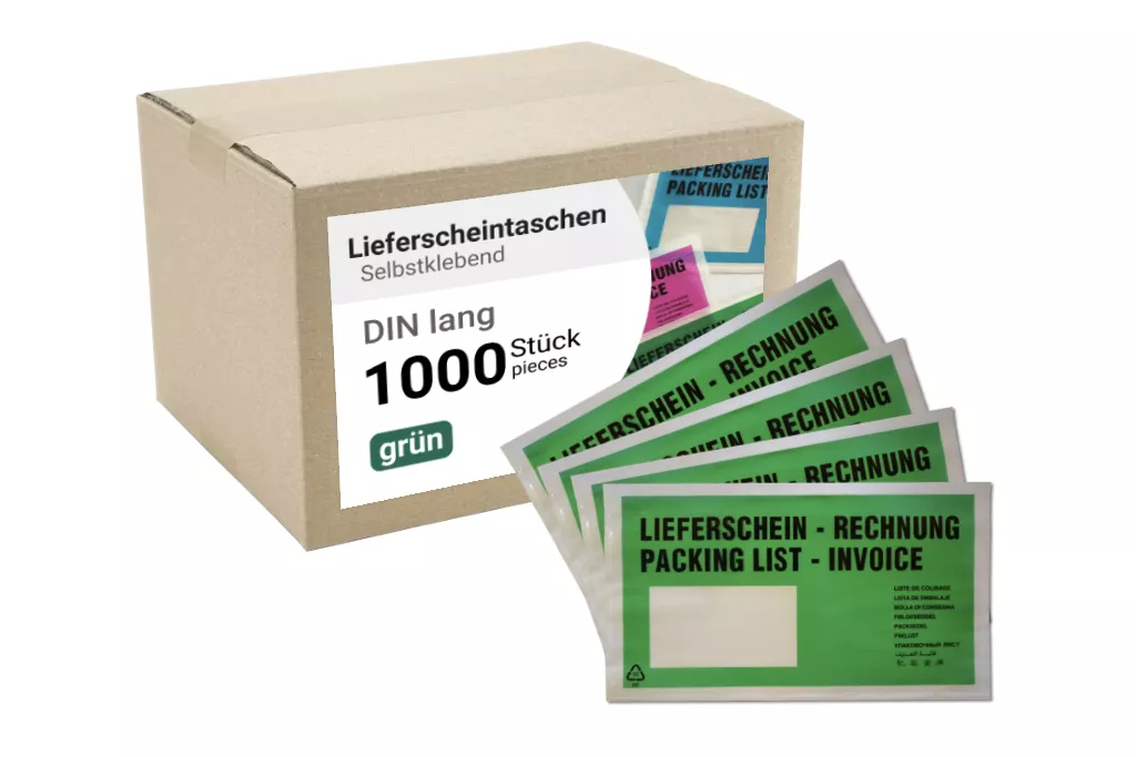 Lieferscheintaschen DIN Lang: Lieferschein/Rechnung, grün, 35 % Rezyklat