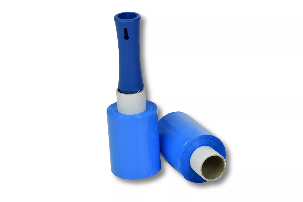12x Bündelstretchfolie, 100 mm, 23 my, dunkelblau, Kernlänge 140 mm, mit Abroller 12x Bündelstretchfolie, 100 mm, 23 my, dunkelblau, Kernlänge 140 mm, mit Abroller