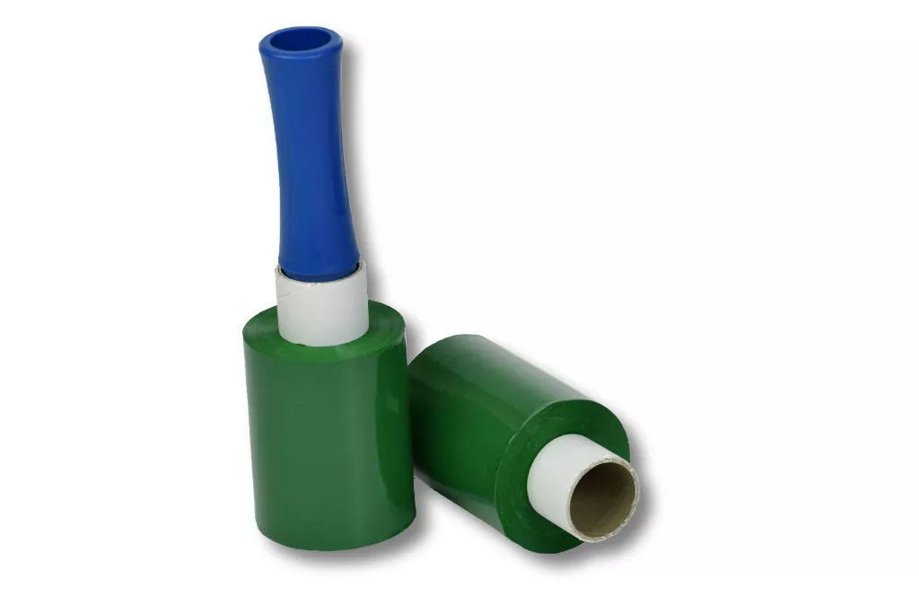 12x Bündelstretchfolie, 100 mm, 23 my, grün, Kernlänge 140 mm, mit Abroller 12x Bündelstretchfolie, 100 mm, 23 my, grün, Kernlänge 140 mm, mit Abroller