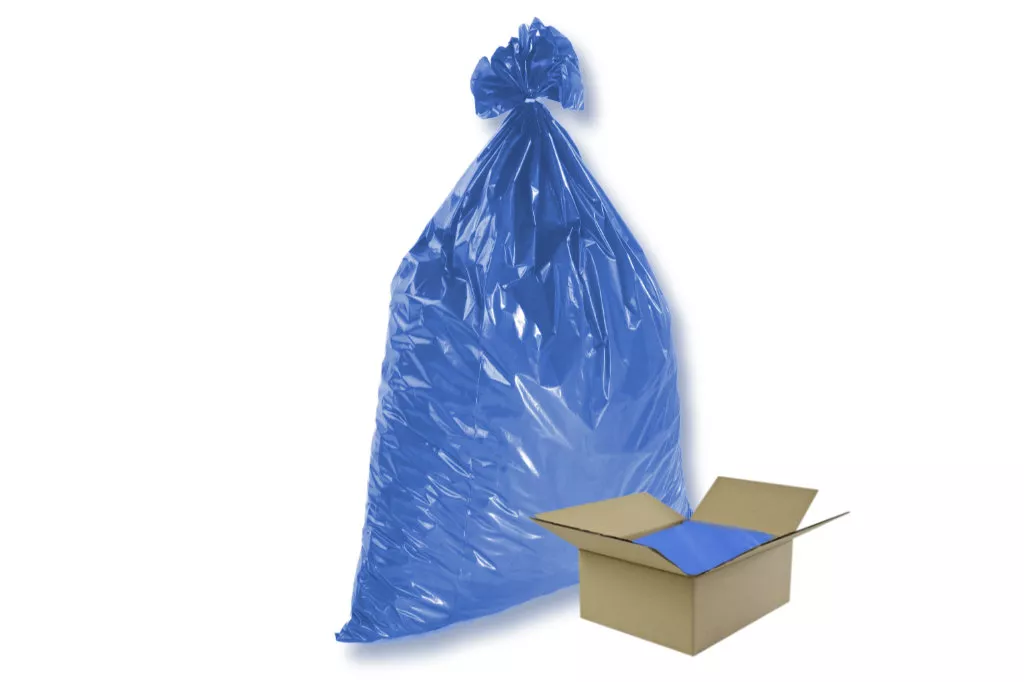 Müllsäcke, 240 Liter, blau, Typ 100 (85 µ), 650+550 x 1350 mm, 95 % Rezyklat Müllsäcke, 240 Liter, blau, Typ 100 (85 µ), 650+550 x 1350 mm, 95 % Rezyklat