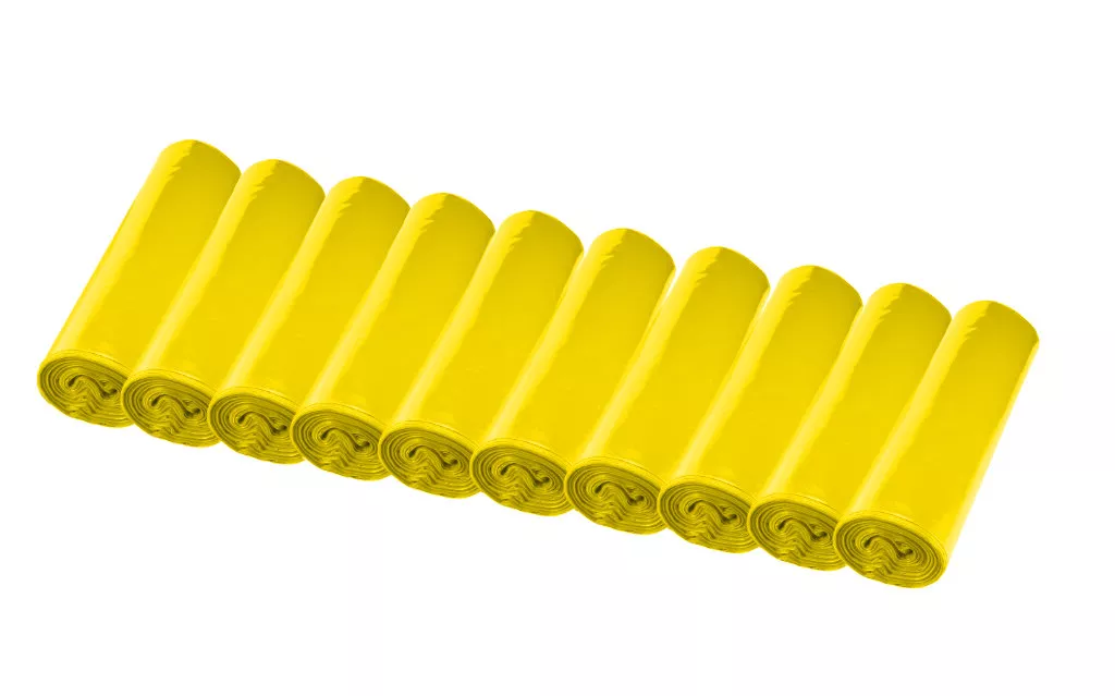 Müllsäcke, 120 Liter, gelb, Typ 60 (32 µ), 700 x 1100 mm, 95 % Rezyklat Müllsäcke, 120 Liter, gelb, Typ 60 (32 µ), 700 x 1100 mm, 95 % Rezyklat