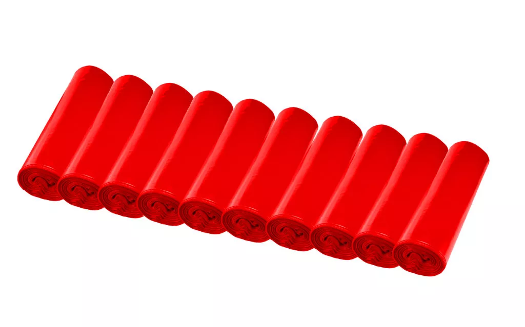 Müllsäcke, 120 Liter, rot, Typ 60 (32 µ), 700 x 1100 mm, 95 % Rezyklat