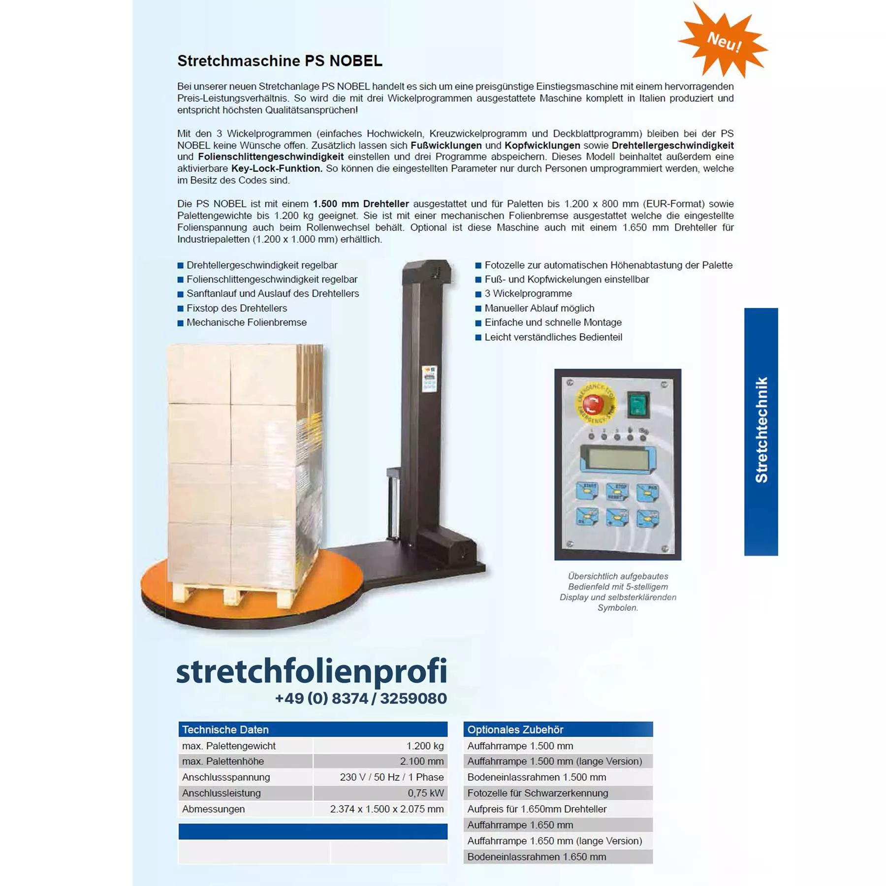 Nobel Stretchmaschine Datenblatt Stretchmaschine Nobel Datenblatt