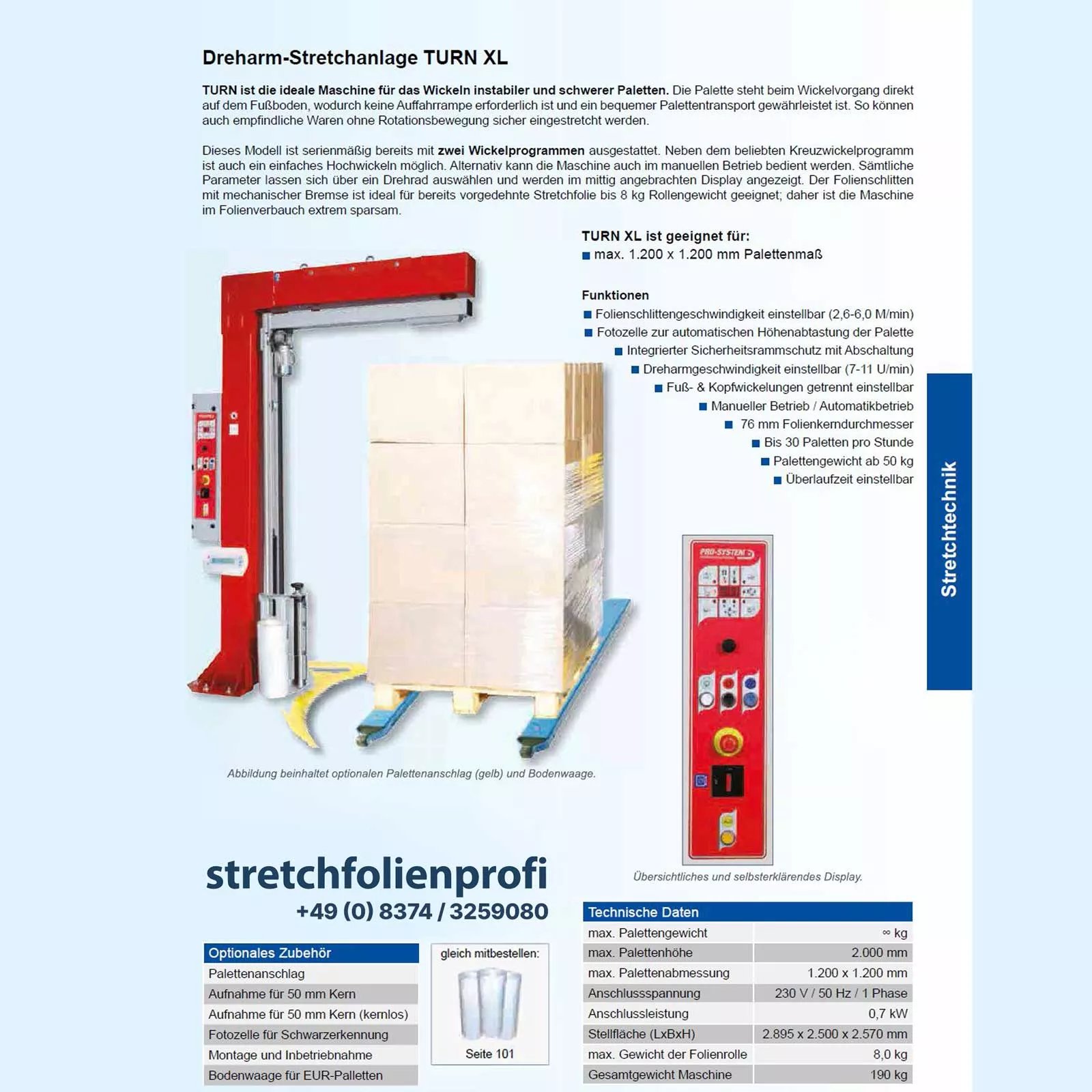 Stretchwickkler Dreharm Datenblatt