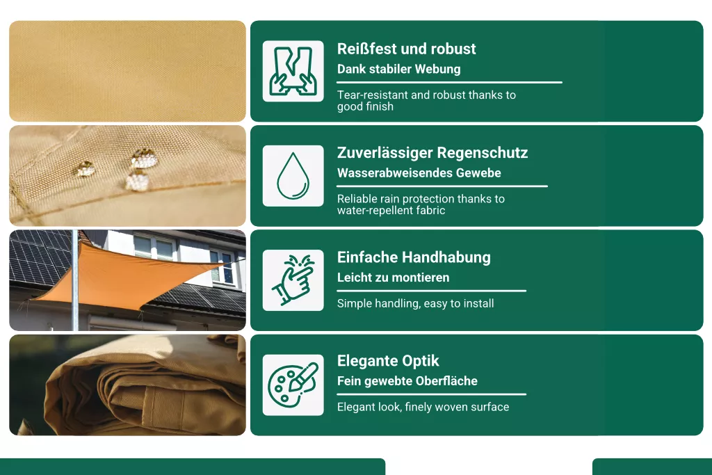 Sonnensegel Polyester inkl. Befestigungsseile, 2 x 3 m, beige Sonnensegel Polyester inkl. Befestigungsseile, 2 x 3 m, beige