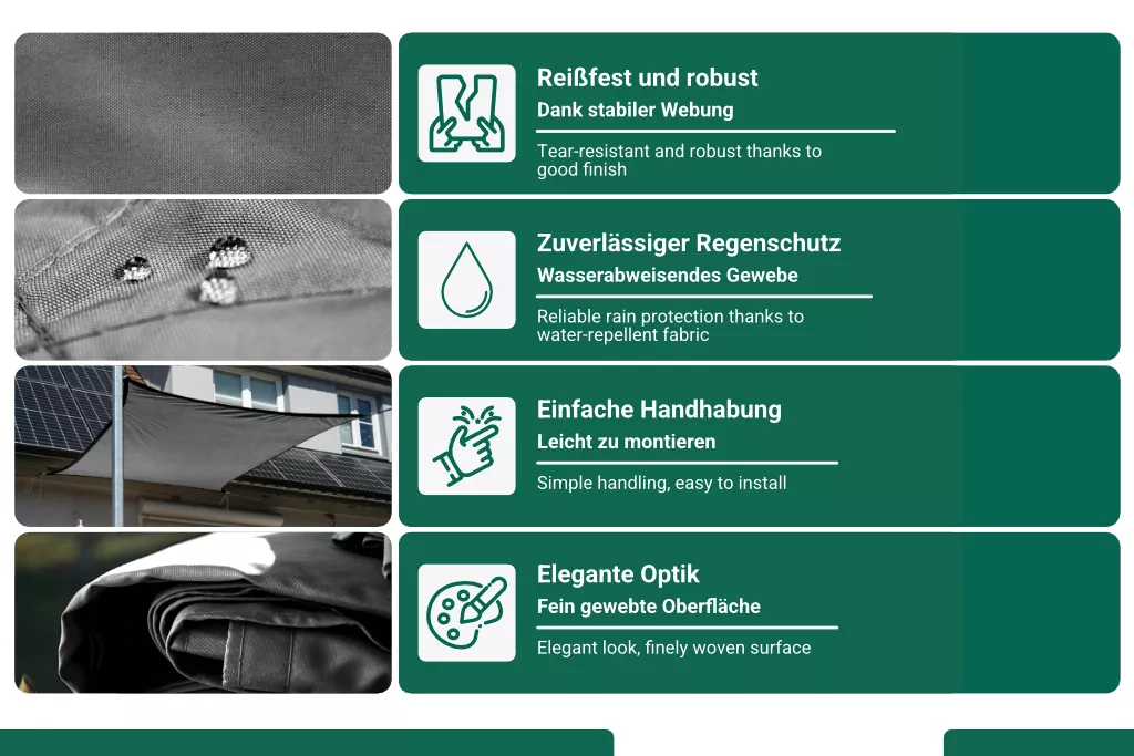 Sonnensegel Polyester inkl. Befestigungsseile, 2 x 3 m, grau Sonnensegel Polyester inkl. Befestigungsseile, 2 x 3 m, grau