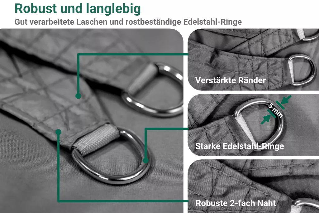 Sonnensegel Polyester inkl. Befestigungsseile, 2 x 3 m, grau Sonnensegel Polyester inkl. Befestigungsseile, 2 x 3 m, grau