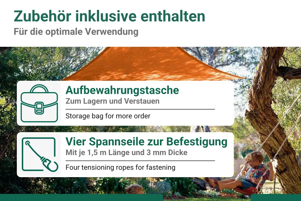 Sonnensegel Polyester inkl. Befestigungsseile, 2 x 3 m, grau Sonnensegel Polyester inkl. Befestigungsseile, 2 x 3 m, grau