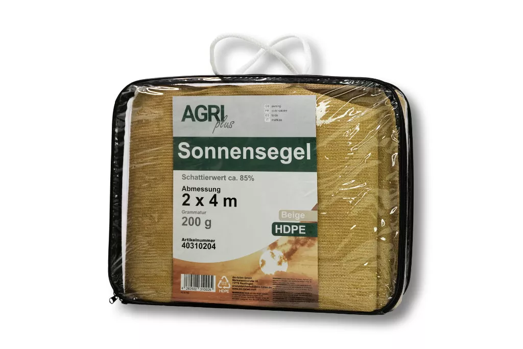Sonnensegel HDPE inkl. Befestigungsseile, 3 x 5 m, beige