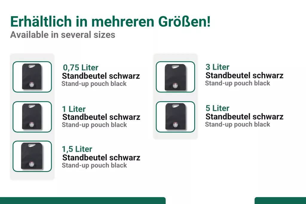 Pouch Standbeutel, schwarz, 1,5 Liter Pouch Standbeutel, schwarz, 1,5 Liter