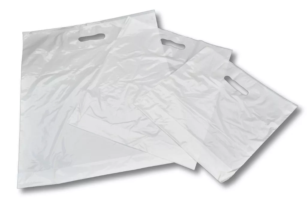 LDPE-Tragetaschen, 330 x 380 + 50 mm, weiß, 50 µ LDPE-Tragetaschen, 330 x 380 + 50 mm, weiß, 50 µ