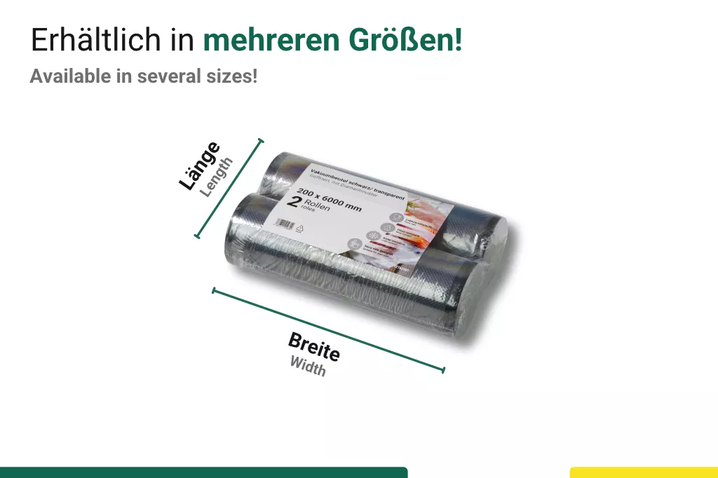 Vakuumrollen, goffriert, 200 x 6000 mm, 90my, schwarz/transparent Vakuumrollen, goffriert, 200 x 6000 mm, 90my, schwarz/transparent