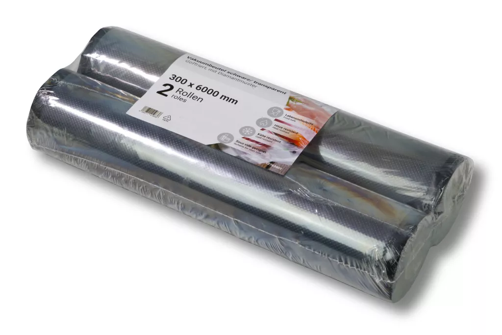 Vakuumrollen, goffriert, 300 x 6000 mm, 90my, schwarz/transparent
